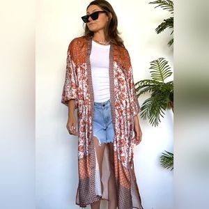 Orange Satin Paisley Kimono